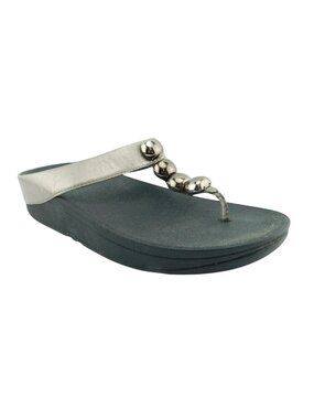 FITFLOP Metallic Silver Leather Bead Embellished Thong Sandals 8
